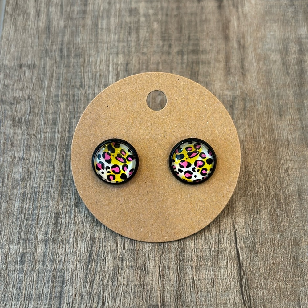 Homemade Earrings - 12mm diameter circle - post style - animal print